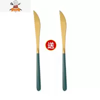 韩式ins不锈钢牛排刀叉西餐餐具套装刀叉勺 三件套家用长柄主餐勺 敬平 韩式1刀送1刀-墨绿金