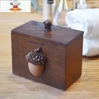  创意美式复古木质牙签盒防尘带盖分格收纳棉签盒 敬平 橡果双格牙签盒牙签筒
