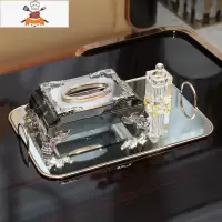 北欧ins创意客厅家用水晶玻璃牙签盒带盖轻奢透明棉签盒棉签筒 敬平 牙签筒+欧式金色托盘+贵族黑纸巾盒3件套