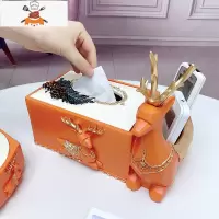 北欧牙签盒个性创意牙签筒家用客厅按压式自动牙签收纳盒牙签罐 敬平 橙鹿多功能纸巾盒