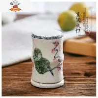新款瓷缘日式和风餐具手绘陶瓷罐带盖筒盒酒店饭馆用色釉牙签盒 敬平 翠羽牙签筒