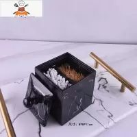 欧式创意浴盐盒 浴盐罐 棉签盒 牙签盒收纳一体盒多功能 敬平 黑色 正方双格水墨黑色牙签筒