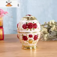 欧式牙签盒客厅时尚茶几自动手按牙签筒创意时尚复古摆件牙签罐 敬平 白底红玫瑰