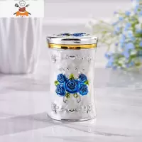 欧式牙签筒盒家用牙签罐北欧轻奢牙签桶餐厅酒店KTV用品装饰摆件 敬平 银蓝花