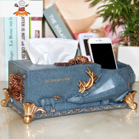 网红牙签盒北欧ins轻奢客厅家用创意自动牙签筒按压式棉签收纳盒 敬平 幸福鹿蓝金色纸巾盒