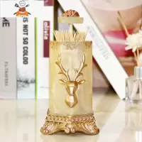 网红牙签盒北欧ins轻奢客厅家用创意自动牙签筒按压式棉签收纳盒 敬平 时尚鹿珍珠黄牙签盒