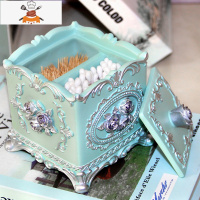 自动牙签盒手压式牙签筒创意便携式简约收纳盒家用棉签盒收纳 敬平 褐色 方形天蓝色二合一