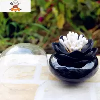 荷花牙签盒个性创意牙签筒牙签桶棉签盒家用欧式客餐厅牙签罐 敬平 黑色 黑色带盖