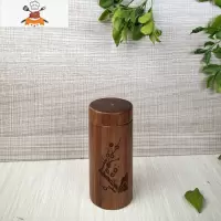 黑胡桃木牙签筒家用时尚圆形创意实木商用便携中式定制牙签盒 敬平 香樟木咖啡色梅花图定制