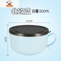 带盖304不锈钢泡面碗学生宿舍方便面碗汤碗日式可爱饭盒餐具套装 敬平