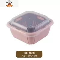 家用双层洗菜盆沥水篮厨房塑料洗水果盘带盖防尘蔬菜收纳筐保鲜盒 敬平洗菜篮
