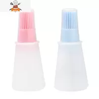可高温硅胶油刷带瓶 厨房烙饼油刷子烧烤刷子食用毛刷家用 敬平 北欧粉+北欧蓝