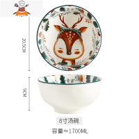 可爱少女心碗碟餐具套装创意个性家用碗陶瓷单个吃饭碗菜盘子小鹿 敬平 森林小鹿-8英寸汤碗