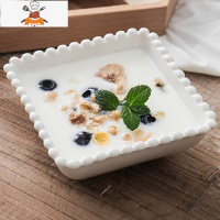 公主范北欧陶瓷餐具个性创意珍珠边早餐碗盘甜品沙拉碗盘单人套装 敬平 4.5寸方碗1只