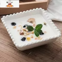 公主范北欧陶瓷餐具个性创意珍珠边早餐碗盘甜品沙拉碗盘单人套装 敬平 4.5寸方碗1只