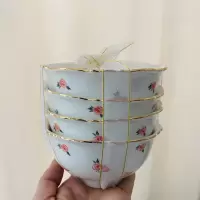 碗碟套装家用高颜值陶瓷餐具碗网红新骨瓷饭碗早餐碗蕾丝绑带 敬平 小玫瑰4个饭碗 (蕾丝绑带)