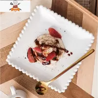 公主范北欧陶瓷餐具个性创意珍珠边早餐碗盘甜品沙拉碗盘单人套装 敬平 6.0寸方盘1只