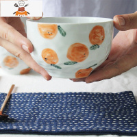 日式手工可爱陶瓷杯带勺家用餐具橘子碗盘套装水果盘小碟勺子 敬平 两个碗 6件