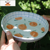 日式手工可爱陶瓷杯带勺家用餐具橘子碗盘套装水果盘小碟勺子 敬平 橘子高边盘 6件