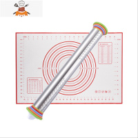 17寸可调型擀面杖不锈钢带刻度可调节厚度擀面棍烘焙面粉压面棍 敬平 擀面杖+红色硅胶垫