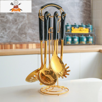 轻奢锅铲不锈钢家用厨房用品铲勺套装厨具全套烹饪炒菜铲子漏勺 敬平 锅铲套装[黑金]