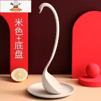 网红长柄汤勺大小号盛汤家用韩式厨房塑料不粘锅深粥勺子非木日式 敬平 [米色]天鹅勺+盘子