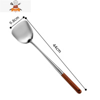 304不锈钢炒勺一体长炒菜铲子长柄汤勺家用厨师专用锅勺厨具锅铲 敬平 长铲-花梨木柄(收藏送1把削皮刀)