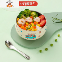 304不锈钢勺子儿童吃饭宝宝家用汤匙调羹小汤勺创意餐勺加深 敬平 [2-4岁碗勺套装]小号熊猫款+象牙白浮雕碗