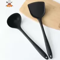 硅胶锅铲不粘锅专用铲厨具套装厨房家用锅炒菜铲子可高温 敬平 黑色锅铲汤勺两件套