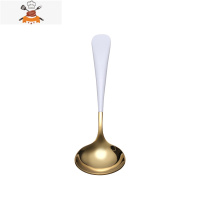 304勺大号勺子儿童吃饭可爱不锈钢调羹创意短柄家用汤勺咖啡勺 敬平 304白柄金色圆头勺