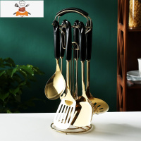 轻奢不锈钢锅铲高颜值厨具套装家用厨房用品炒菜烹饪全套汤勺铲子 敬平 厨具七件套(雅黑色陶瓷手柄)