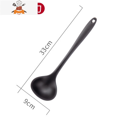 硅胶锅铲套装厨具不粘锅专用炒菜铲子漏勺汤勺厨房可高温硅胶铲子 敬平 黑色硅胶汤勺