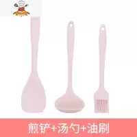 婴儿辅食硅胶铲可高温儿童炒菜铲子护锅铲宝宝辅食汤勺不粘锅套装 敬平 粉色煎铲+汤勺+油刷