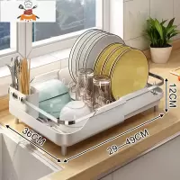 厨房可伸缩新型碗碟沥水架台面晾放碗筷餐具收纳水槽洗碗池滤水篮 敬平 白色伸缩沥水架[可旋转排水管]餐具架