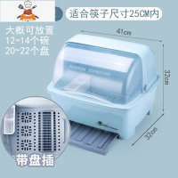 装碗筷收纳盒放碗箱沥水碗柜厨房用品家用大全带盖置物碗碟收纳架 敬平 北欧蓝[中号]厨房收纳盒