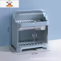 放碗筷收纳箱带盖沥水碗架小型厨房台面碗柜多功能餐具碗盘收纳盒 敬平 双层双开门蓝色[2种排水方式]餐具架