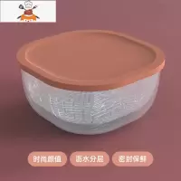 大号葱花保鲜盒分隔葱姜蒜蔬菜冰箱收纳盒厨房分格塑料沥水密封盒 敬平 珊瑚红[沥水篮一格双层]厨房收纳盒