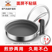 敬平平底锅不粘锅家用不锈钢深煎锅牛排烙饼煎饼电磁炉燃气灶适用不沾