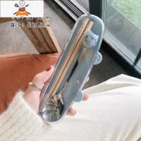 敬平日式不锈钢餐具木筷子勺子套装两件套创意可爱学生上班族便携餐盒