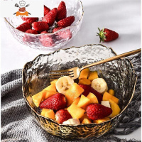 敬平日式金边碗透明沙拉碗玻璃饭碗家用碗盘餐具创意甜品套装组合北欧