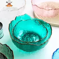 敬平金边绿色透明玻璃碗ins风网红甜品酸奶蔬菜水果沙拉碗大号拌饭碗1