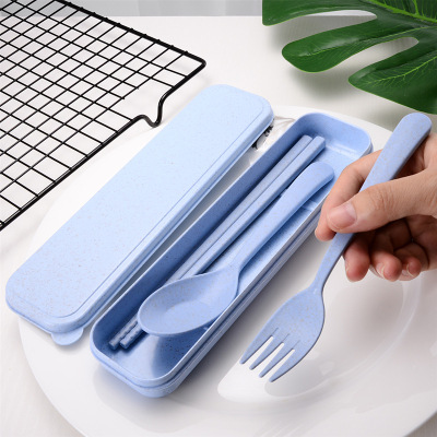 [三件套]小麦秸秆餐具筷勺叉儿童/成人塑料便携旅行餐具