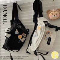 日系原宿暗黑风大容量帆布胸包男 韩国ins复古百搭潮流少女斜挎包