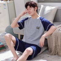 夏季男士睡衣男夏棉质加肥加大码夏天家居服短袖青年韩版薄款半袖