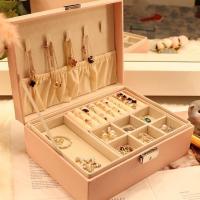 双层皮质首饰盒公主欧式带锁耳钉耳环简约首饰收纳盒饰品盒