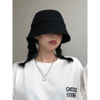 夏季黑色日系水桶渔夫帽女春秋防晒遮阳帽子男遮脸夏天大头围盆帽