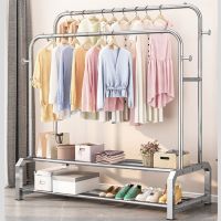 不锈钢晾衣架落地卧室内家用晾衣杆折叠挂衣架收纳阳台晒衣服架子