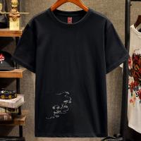 ins夏季新品男款宽松短袖2020潮流个性圆领国潮麒麟刺绣纯棉印花t
