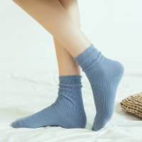 厂家批季新款堆堆袜日系女 花边袜纯棉 松罗口百搭纯色中筒袜