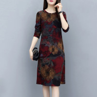【在线支付免运费】2020春季新款复古印花气质中长款连衣裙 QF8200